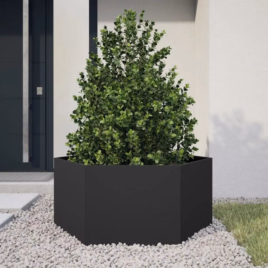 Berkfield Black Hexagon Steel Garden Planter W: 104 cm, D: 90 cm, H: 45 cm – 2