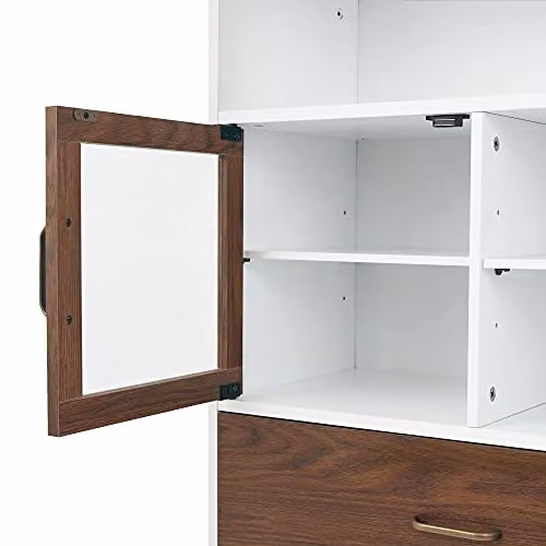 Teamson Home Tyler Mid Century Wooden Bathroom Free Standing Storage Cabinet with Internal Shelves and Hinged Doors, W/D/H: 33 x 33 x 86.8 cm, White and Brown – 3