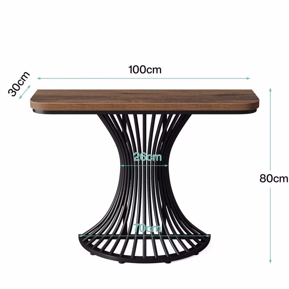 VOGREX Industrial Console Table with Metal Base and Wood Top in Brown, W/D/H: 100 x 30 x 30 cm – 2