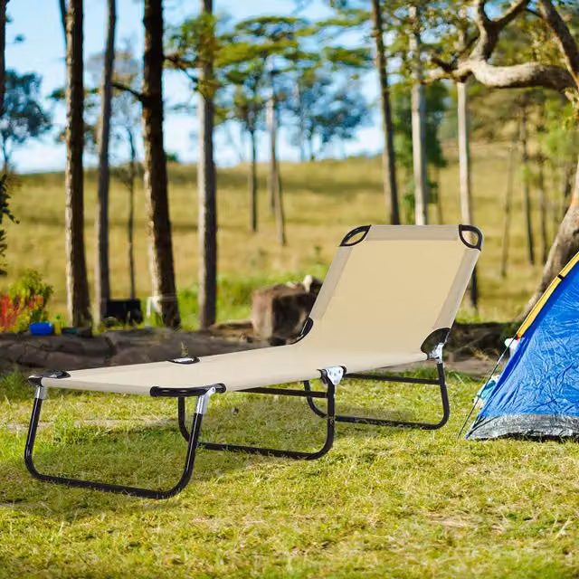 Outsunny Portable Folding Sun Lounger with 3 Positions in Cream White