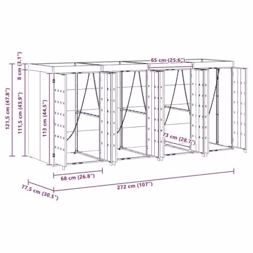 vidaXL Wheelie Bin Storage for 4 Bins, Anthracite, W: 272 cm, D: 77.5 cm, H: 121.5 cm – 3