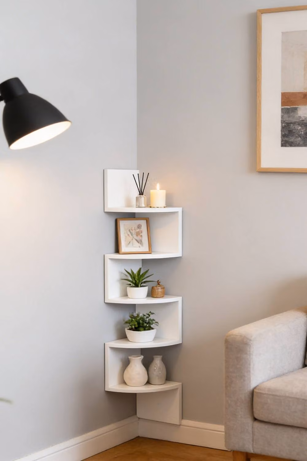 ExtraStar 5-Tier Zigzag Corner Shelf, White Wall Mounted MDF Floating Storage Shelf – 2