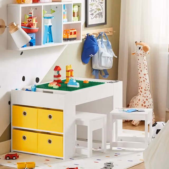 SoBuy Kids Table Set with Reversible Board and Storage in White, Yellow or Orange