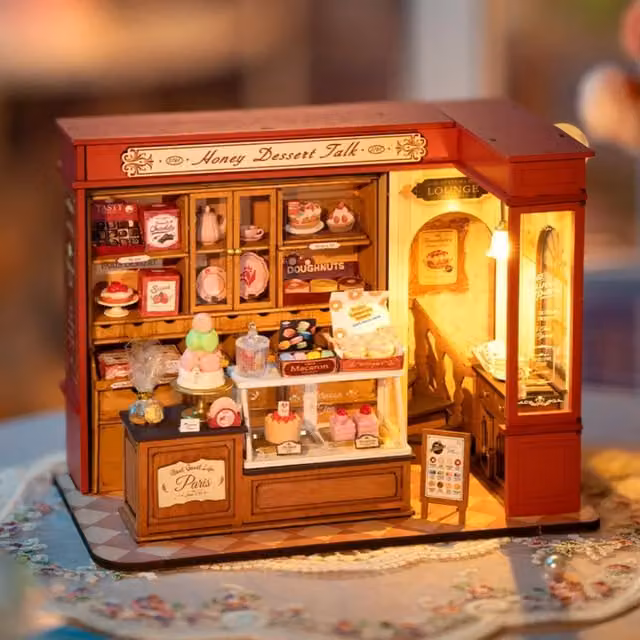 Syntego Honey Dessert Talk 3D Wooden Puzzle Dollhouse Miniature Model Kit, Multicolour