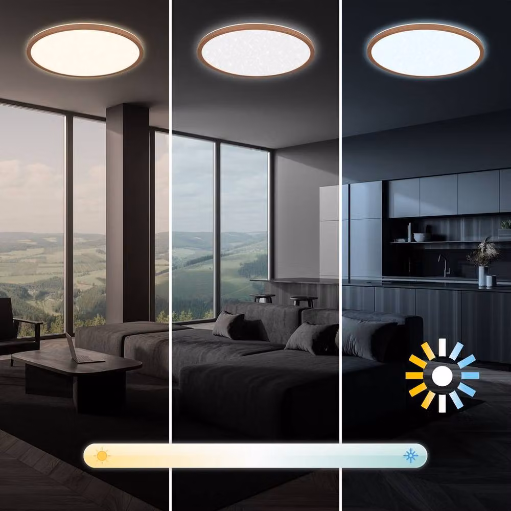 Briloner Slim LED Panel Ceiling Light with Starry Sky Effect, Dimmable with Remote Control, Brown, W: 37.5 cm, D: 37.5 cm, H: 4.5 cm – 7