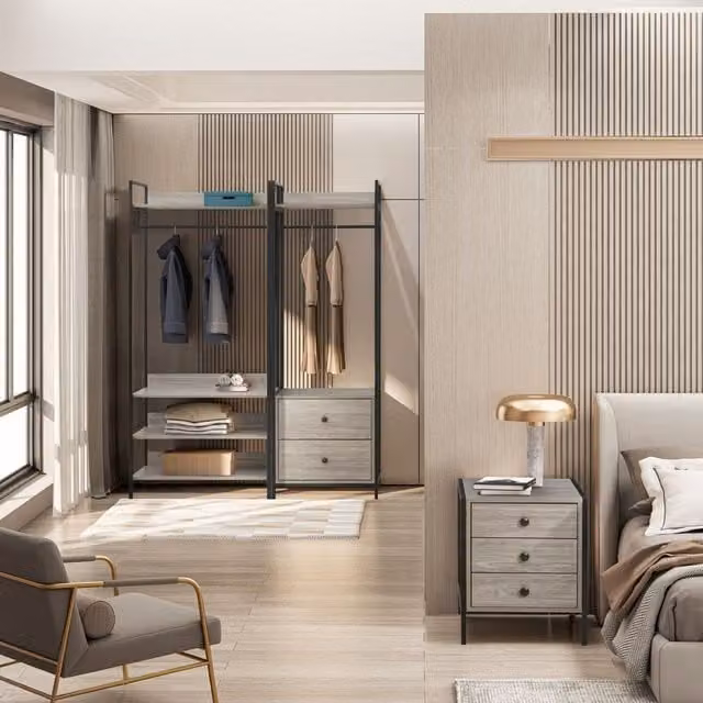 Swish Furniture Alva 3 Piece Modern Open Wardrobe Bedroom Set in Grey Oak