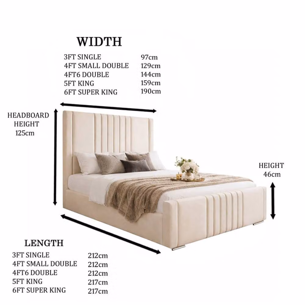 Desire Deco Haisley Upholstered Plush Velvet Panel Bed Frame in Beige, Size: 140 x 200 cm – 2