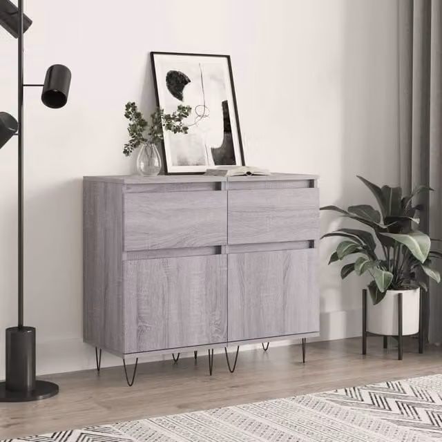 Berkfield Home Set of 2 Grey Sonoma Sideboards, W/D/H: 40 x 35 x 70 cm