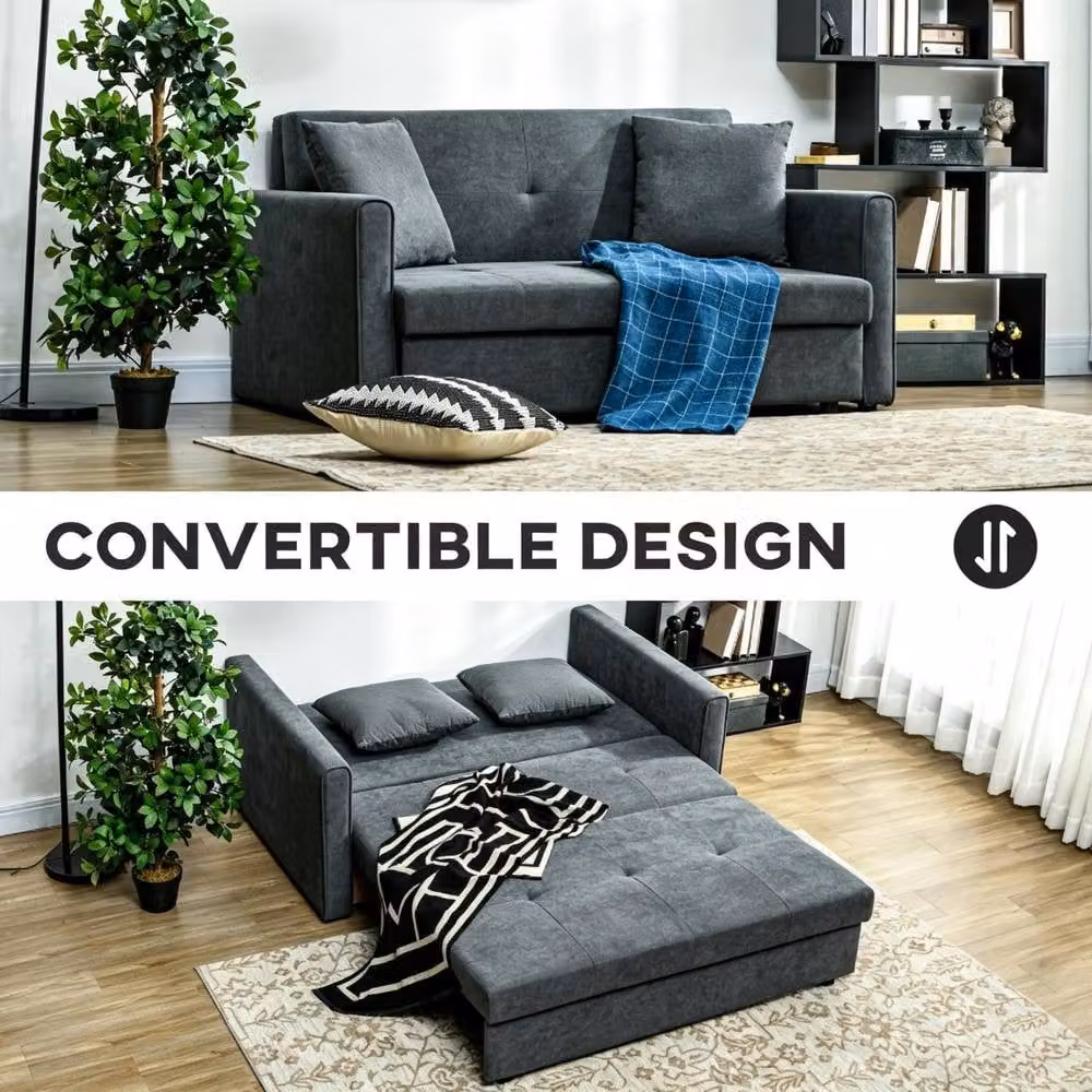 STILVORA 2 Seater Grey Fabric Sofa Bed with Storage and Pull Out Drawer – 5