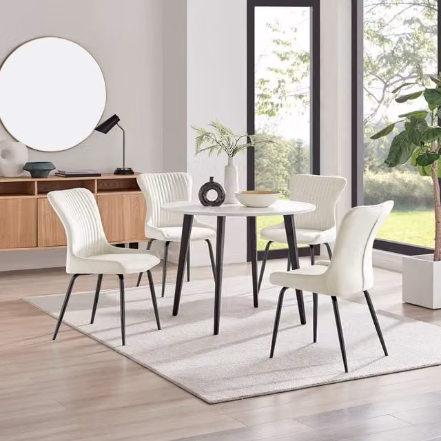 FurnitureboxUK Koko White Melamine Round Dining Table and 4 Nora Black Leg Chairs in Cream