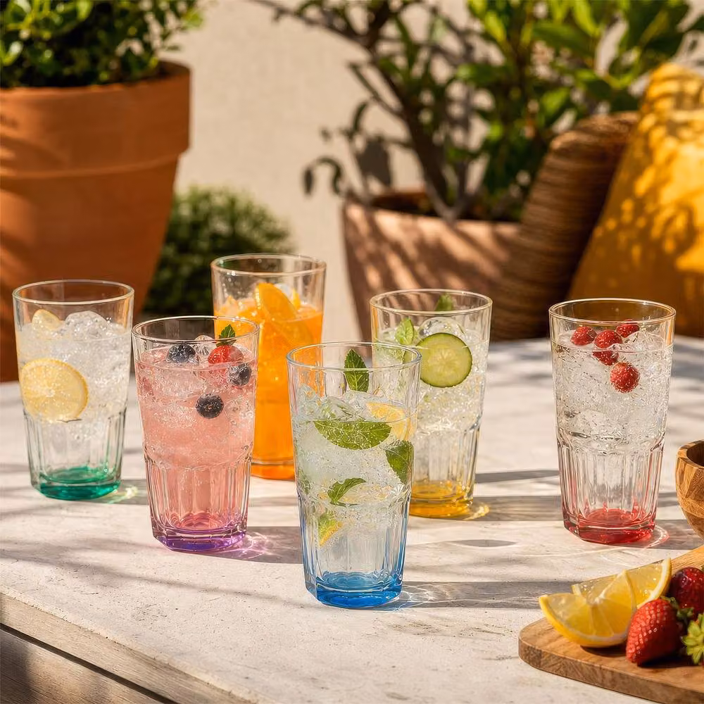 Argon Tableware Geometric Panelled Tumbler Glasses with Multicolour Base, 400ml, Pack of 6 – 2