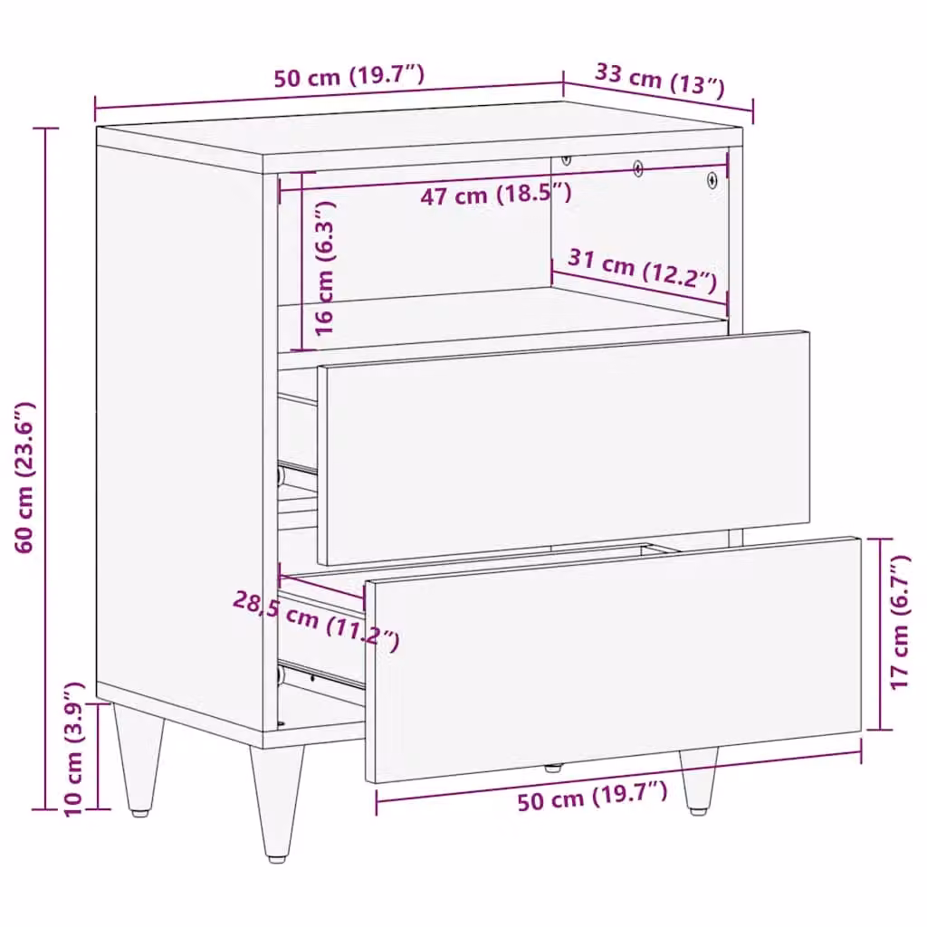 Berkfield Home Bedside Cabinet in Light Grey Solid Mango Wood, W/D/H: 50 x 33 x 60 cm – 5