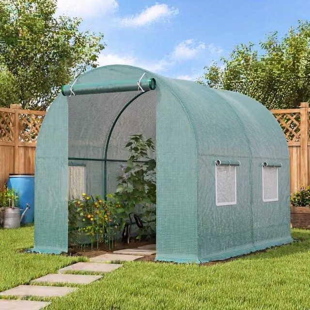 STILVORA Green Walk-In Greenhouse with Roll-Up Door and Windows, W/D/H: 245 x 200 x 198 cm