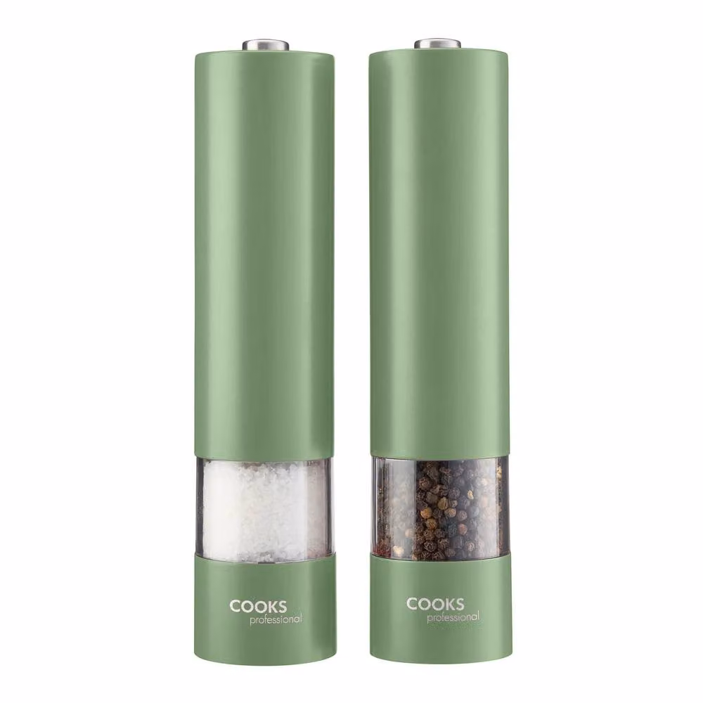 Cooks Professional Electric Salt and Pepper Mill Set, Stainless Steel Automatic Grinders, Green – 3