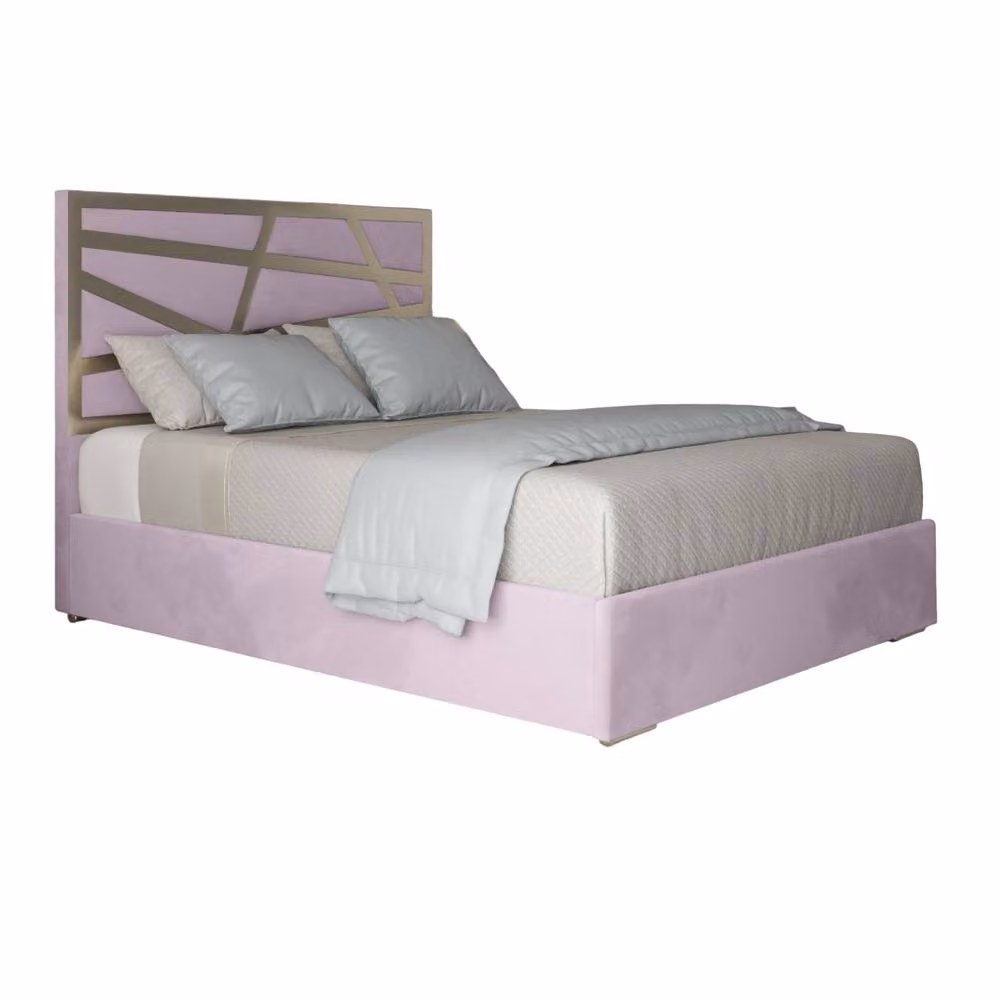 Casani Enborne Super King Upholstered Velvet Bed Frame in Pink with Metal Details – 2