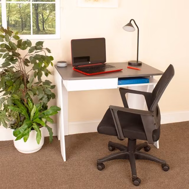 Core Products Ltd Dallas Home Office Desk with Drawer and Matching Chair Set in White and Carbon Grey, W/D/H: 120 x 60 x 75.2 cm