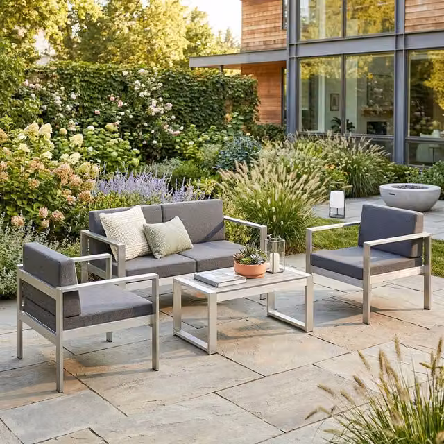 Outsunny 4 Seater Aluminium Garden Furniture Sofa Set with Olefin Cushions in Dark Grey
