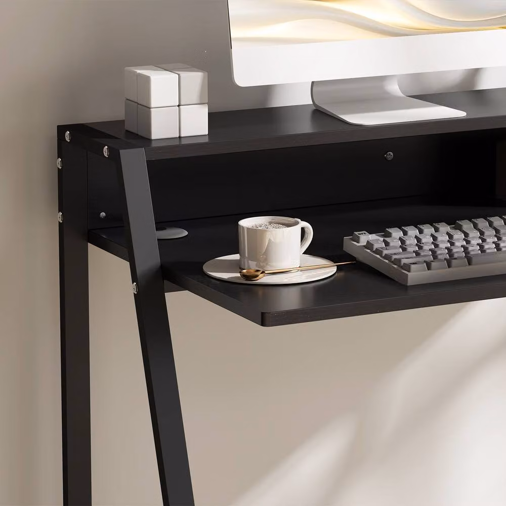 Rolipo Black Writing Desk with Storage Shelf W: 84 cm, D: 45 cm – 9