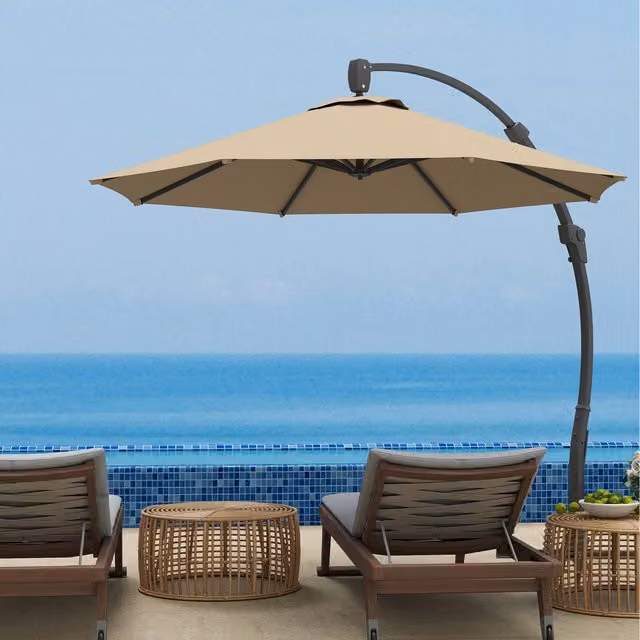 Outsunny 3m Cantilever Garden Parasol with Aluminium Frame and Crank in Beige