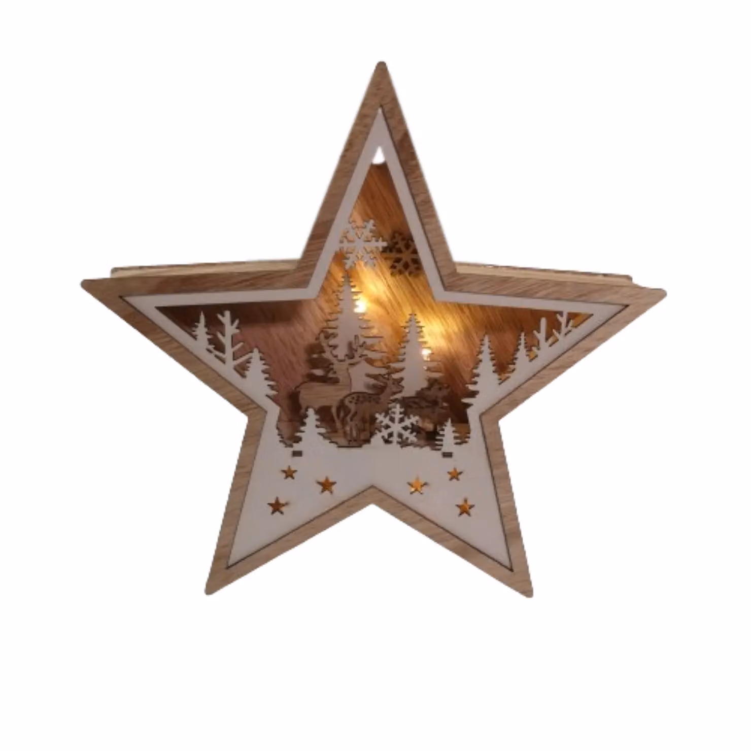 Samuel Alexander Brown Wooden Star Shape Woodland Scene Christmas Decoration, 23 cm – 2