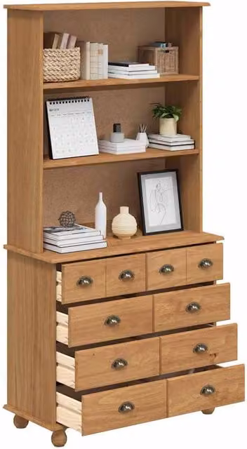 Berkfield Home ASKIM Hutch in Honey Brown Solid Waxed Pine, W/D/H: 91 x 40 x 183 cm – 1