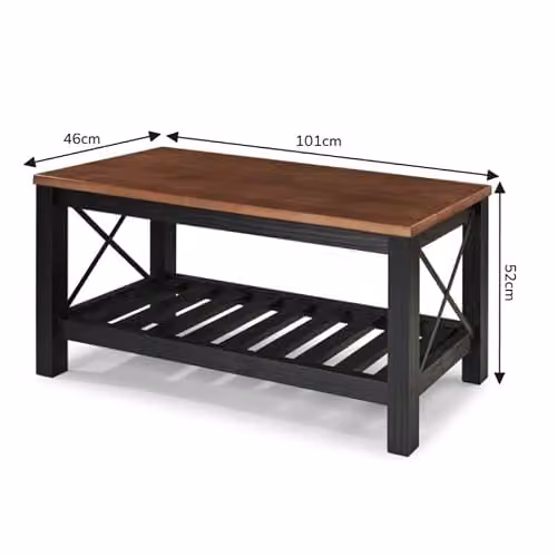 Mercers Furniture Cottage Pine Bench with Slatted Storage Shelf in Black, W/D/H: 107 x 42 x 59 cm – 2