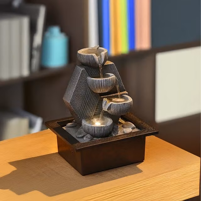 Lifeideas Grey Cascading Tabletop Fountain with LED Light, W: 21 cm, D: 17.5 cm