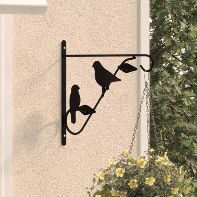 Berkfield Home Black Steel Hanging Basket Brackets, 4 Pack – 1