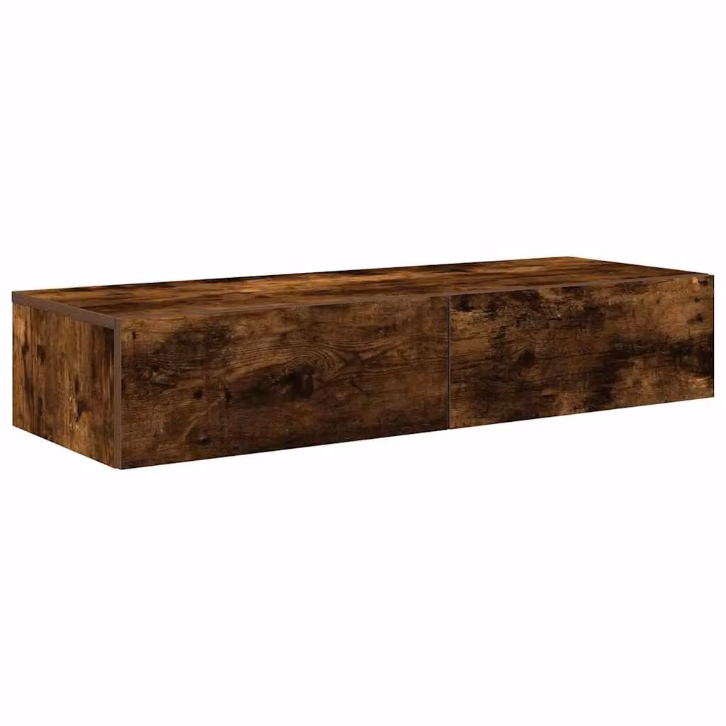 Berkfield Home Wall Shelf with Drawers in Smoked Oak Brown, W/D/H: 100 x 36 x 19 cm – 2