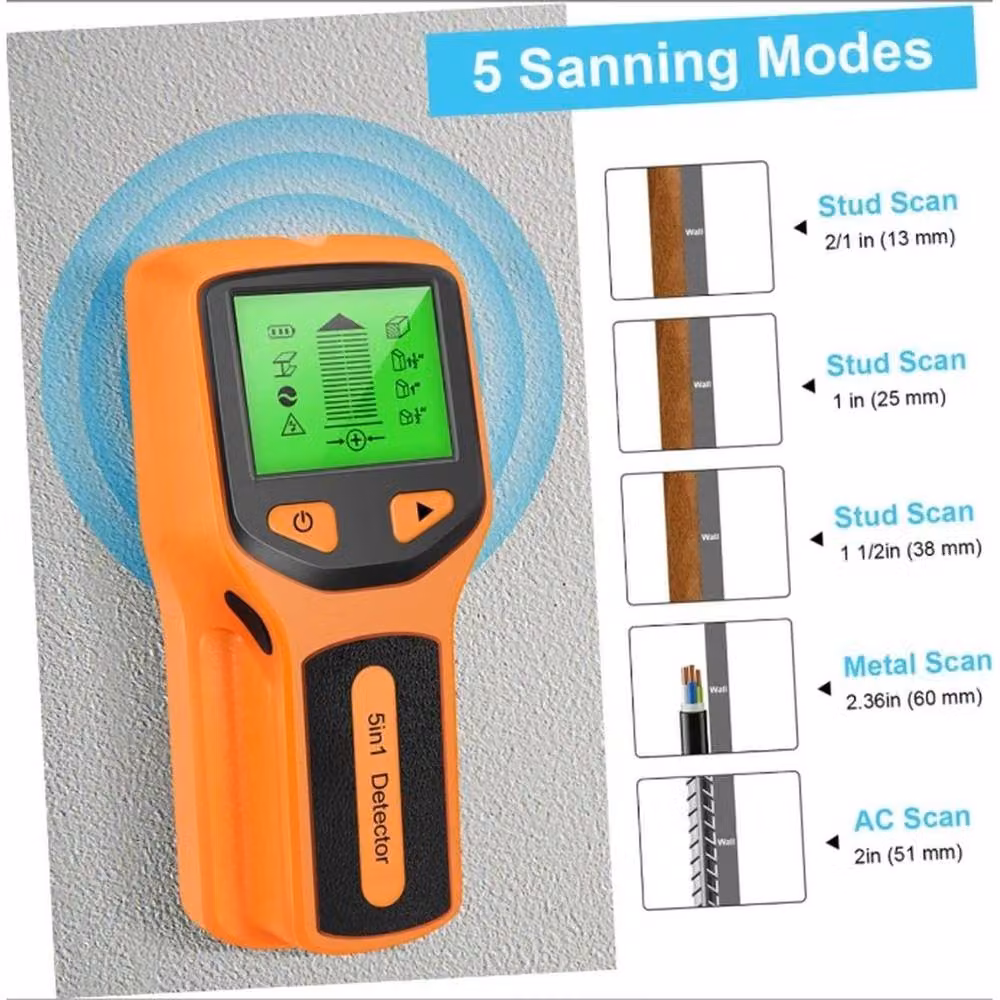 NESTLUNE 5 in 1 Electric Detector Wall Wood Metal Sensor Wire Stud Finder, Orange – 2