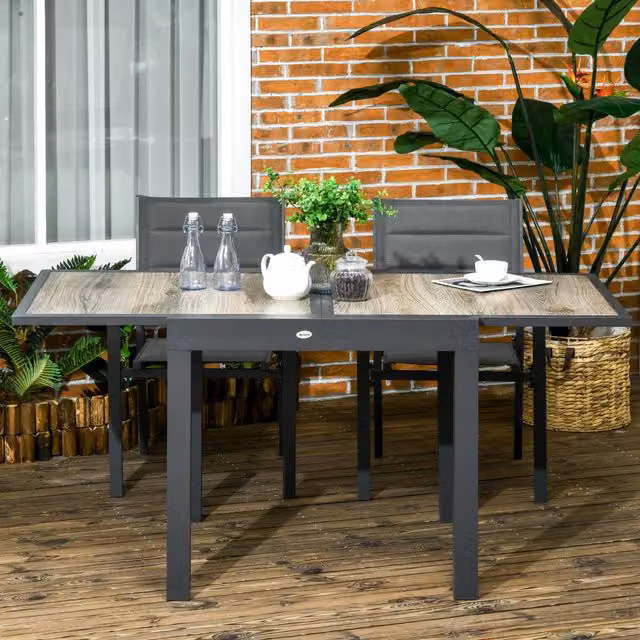 Outsunny Extendable Modern Outdoor Garden Dining Table in Beige and Brown