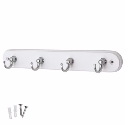 Keypak 4-Hook Wall-Mounted Key Tidy with Chrome Hooks on White Board – 1