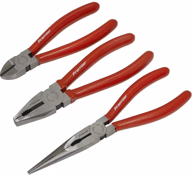 Loops 3 Piece Pliers Set with Combination, Long Nose and Side Cutters in Red and Multicolour Chrome Vanadium Steel – 1