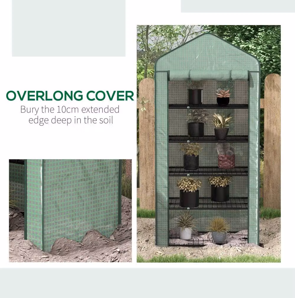 STILVORA 5 Tier Mini Greenhouse with Roll-Up Door in Green – 4