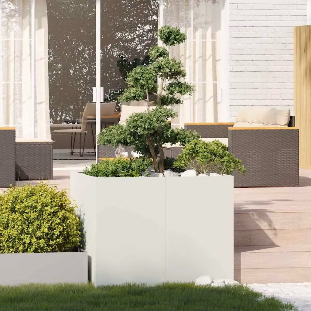 Berkfield Home Steel Planter in White, W/D/H: 100 x 100 x 80 cm – 2