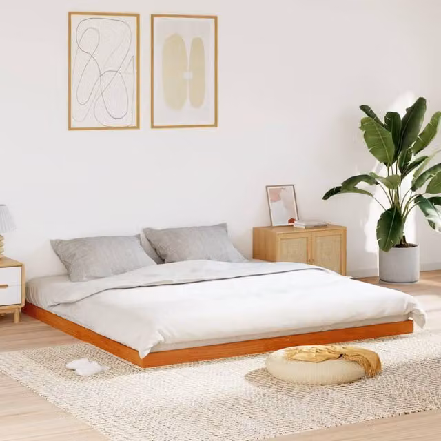 Berkfield Home Modern Solid Wood Pine Bed Frame in Waxed Brown, 200 x 200 cm