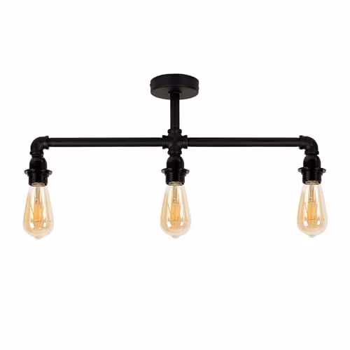 ValueLights Luiggi Industrial 3 Way Black Metal Bar Ceiling Light Fitting