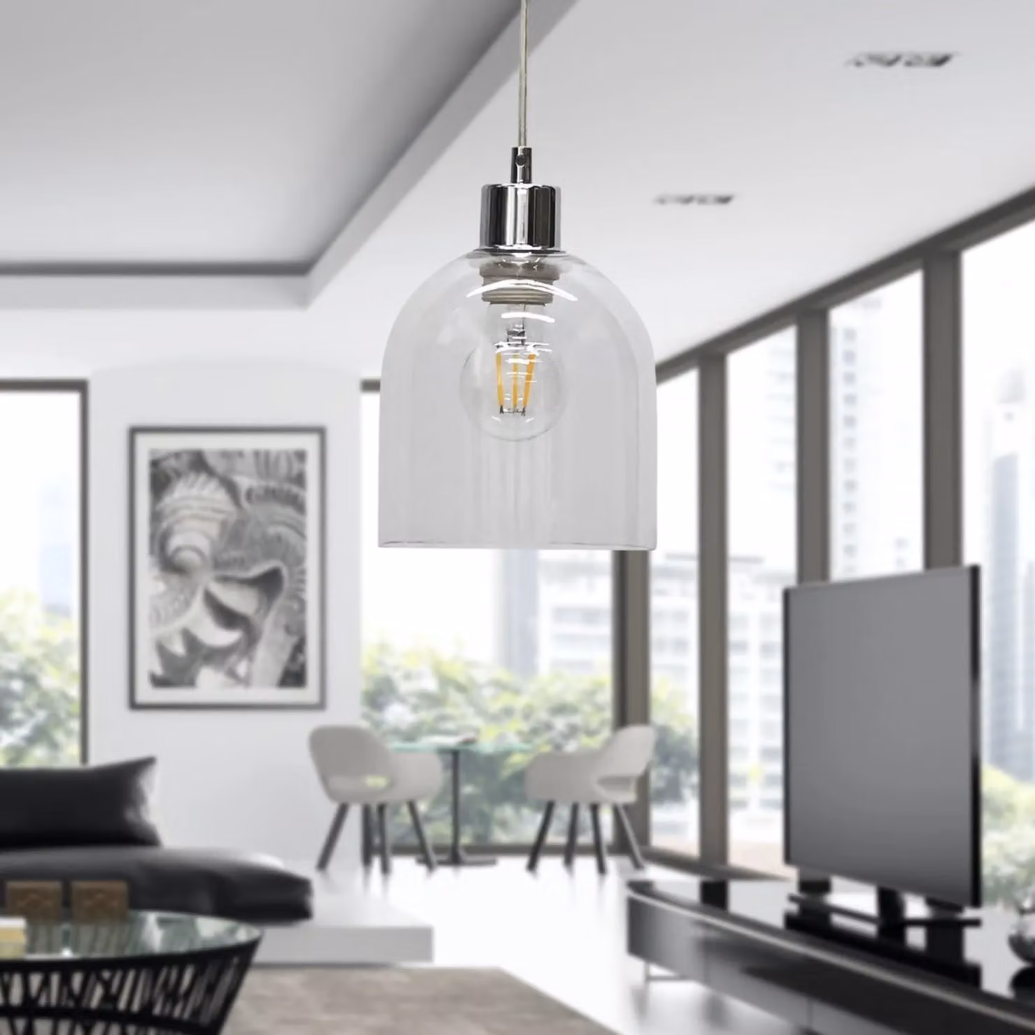 First Choice Lighting Belten Set of 2 Suspended Pendant Lights with Transparent Glass Cloche and Chrome Fittings – 2