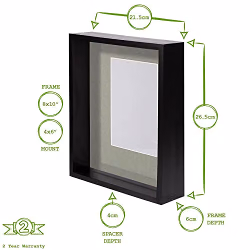 Nicola Spring Rectangular 3D Deep Box Single Photo Frame in Black and White – 2
