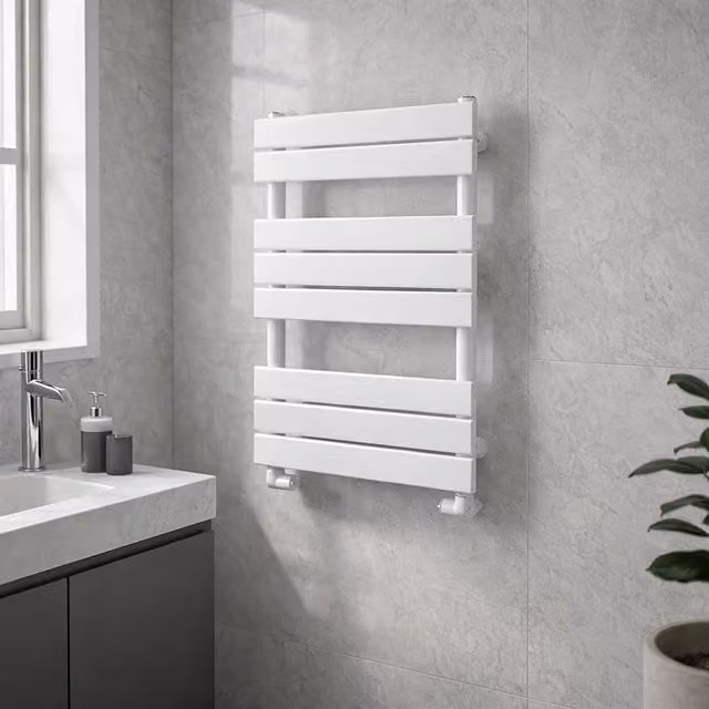 Lux Heat Flat White Towel Radiator in Matt White, H 800mm x W 500mm