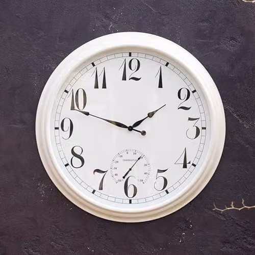 Primrose Big Time Outdoor Garden Wall Clock with Thermometer, White, Diameter: 90 cm – 1