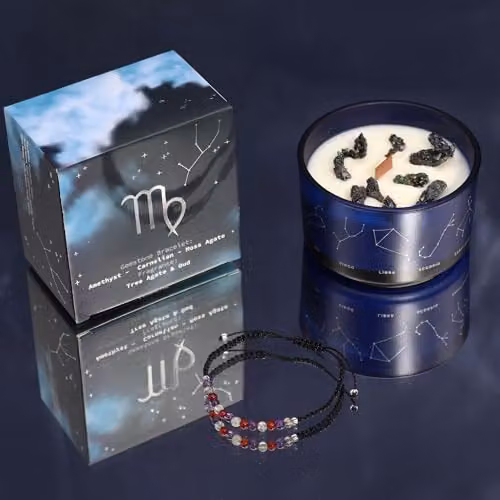 Serenityy Virgo Zodiac Crystal Candle with Blue Gemstone Bracelet – 3