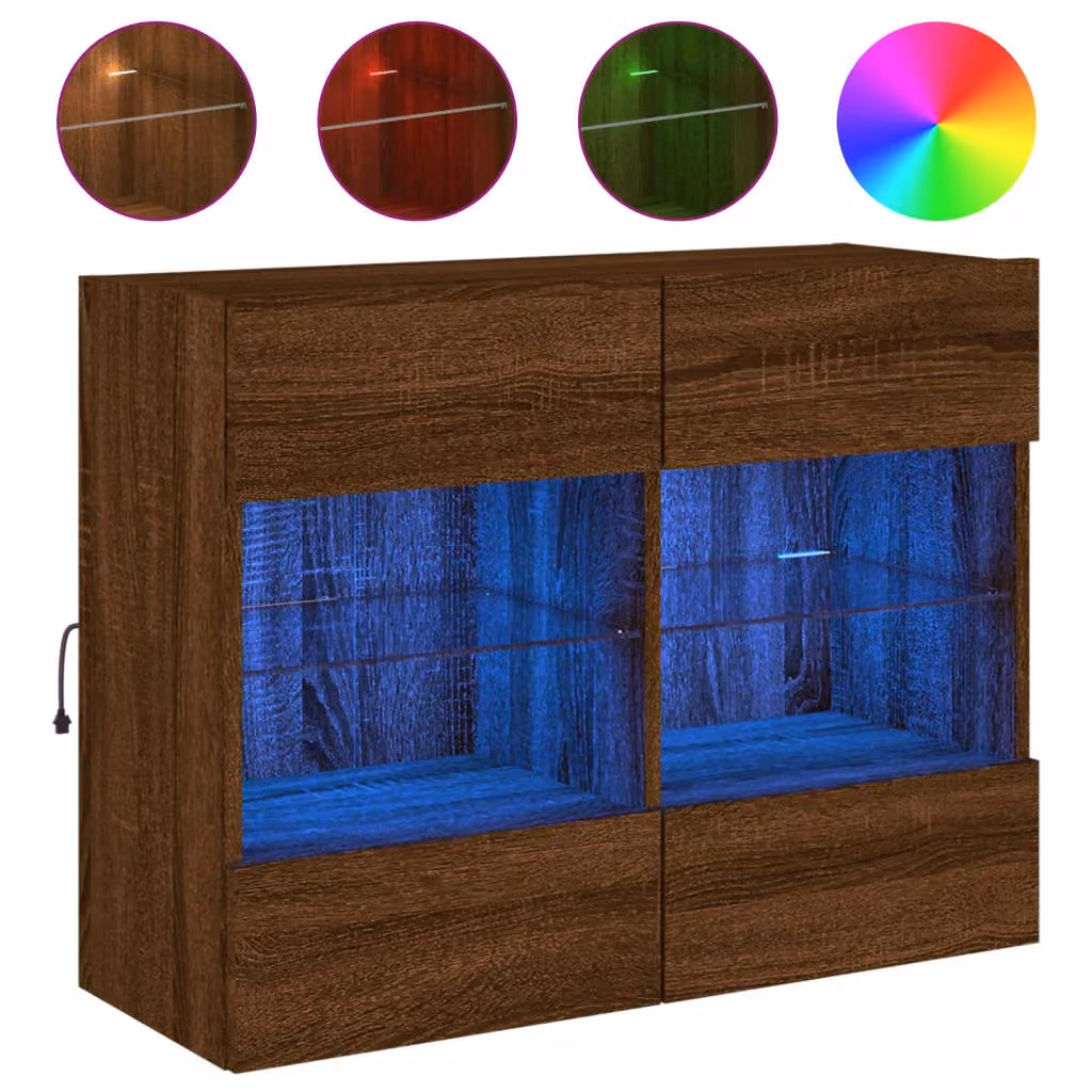 Berkfield Home Modern Wall Mounted TV Cabinet with LED Lighting and Internal Shelves, Brown Oak, W: 78.5 cm, D: 30 cm, H: 60.5 cm – 2
