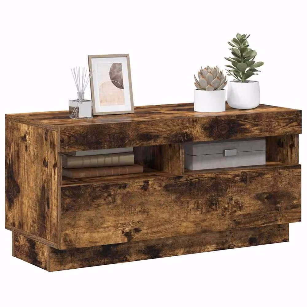 Berkfield Home Modern TV Cabinet with LED Lights in Smoked Oak Brown, W/D/H: 80 x 35 x 40 cm – 4