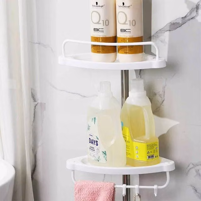FLAVORA White 4 Tier Telescopic Wall Mounted Bathroom Corner Shelf with Adjustable Shelves – 1