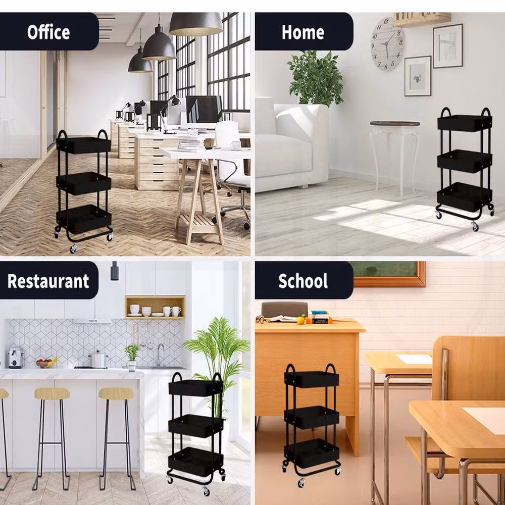 EONLION 3-Tier Metal Kitchen Trolley Cart and Storage Rack Organiser in Black – 3