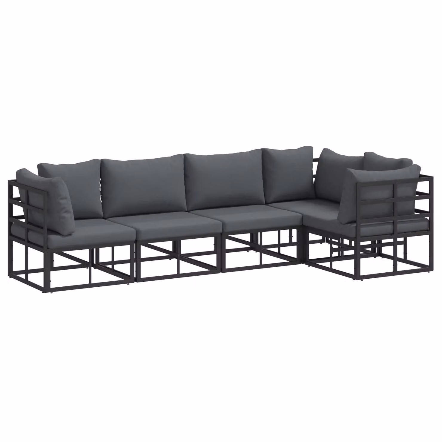 Berkfield Home 5 Piece L-Shape Garden Sofa Set with Grey Upholstered Cushions and Black Powder Coated Aluminium Frame – 2