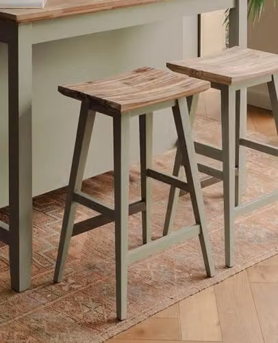 Statement Furniture Florence Sage Green Acacia Hardwood Breakfast Bar Stool, W43 x D33 x H65 cm