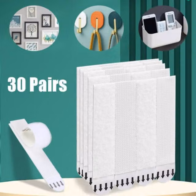 NESTLUNE 30 Pairs White Self Adhesive Damage Free Strip for Hanging Photos, W: 1000 cm, H: 52 cm
