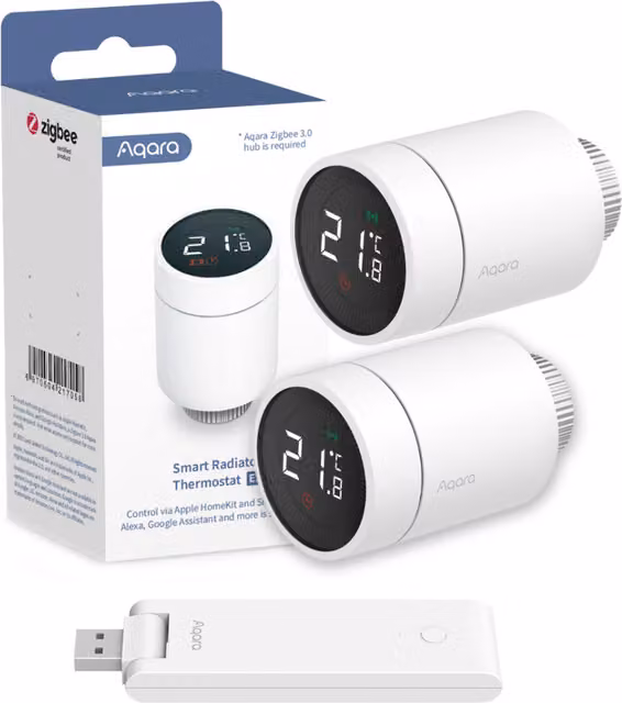 Aqara Smart Home Radiator Thermostat E1 Twin Pack with Aqara Smart Hub E1, White
